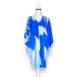 Lauren Ralph Lauren Mini Kaftan Dress Sz S Blue White Bat Sleeve Beachy